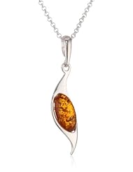 Sterling Silver Honey Amber Small Pendant Necklace , 18"