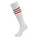 3street Unisex Teens Cotton Cushioned Wicking Moisture Away Soccer Football Sport Tube Socks White+red stripe 10-Pairs, one size fits all