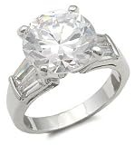 Round Center Baguette Sides CZ Engagement Ring