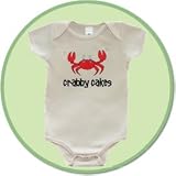 Crabby Cakes Short Sleeve Organic Infant Bodysuit, Baby Size 3-6 Months