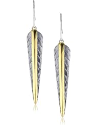 Elizabeth and James "Audubon" Sterling Silver and Plated 23K Gold Feather Drop Earrings