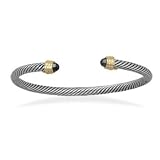 CleverSilver's Twist Cable Cuff Fashion Bracelet With Black Glass