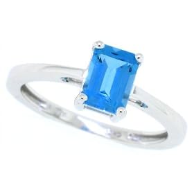 1.00ct Emerald Cut Blue Topaz Ring in 10Kt White Gold by MyTreasurez
