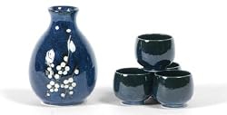 Dark Blue Blossom Five Piece Japanese Sake Set