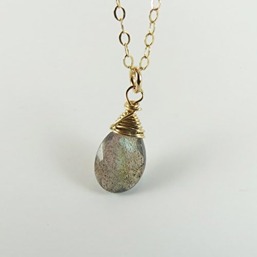 Lizix26 Protection Gem -Labradorite - Gold-plated, Tiny Wire Wrapped Gemstone (18 Inches)