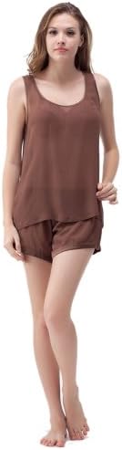 Narasilk Women's Sheer Scoop Silk Camisole Set -S370 M Brown