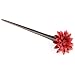 Hand Carved Sono Wood Hair Stick - Painted Leather Flower - Red - 7