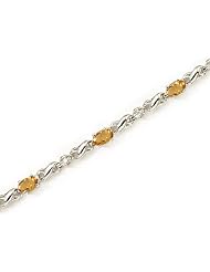 14K White Gold Oval Citrine and Diamond Bracelet