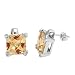 Square Champagne Gemstone Diamond Heart Sterling Silver Earrings