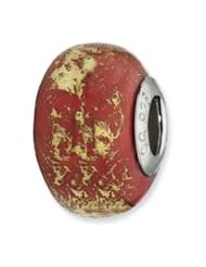 Sterling Silver Red w/Gold Foil Ceramic Charm