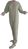 Big Feet Pajama Co.'s Green/lavender Plaid Cotton Flannel Adult Footie Pajamas No Drop-seat (105)