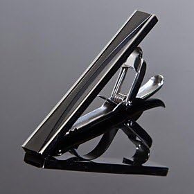 OgaVa Stylish Men's Silver/Black Amboss 316L Stainless Steel Tie Clips