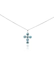 Rhodium Plated Sterling Silver High Polish Evil Eye Cross Charm Pendant Necklace with 16"-18" Adjustable Chain