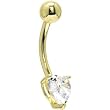 Solid 14kt Yellow Gold Cubic Zirconia Heart Solitaire Belly Ring