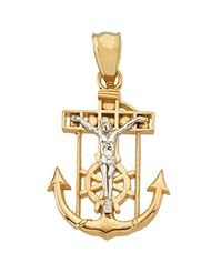 14K Yellow Gold /White Gold 56.00X44.00 mm Two Tone Mariners Cross