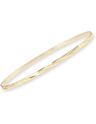 14k Yellow Gold, Women Lady Simple Slip On Bangle Bracelet With Sparkly Cuts