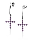 Sterling Silver Amethyst Cross Earrings