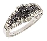 14k white gold black and white diamond ring (1 cttw)