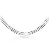 Sterling Silver Three-Row 3-in-1 Bar-and Bead Chain Necklace, 16