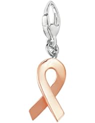 Sterling Silver BREAST CANCER RIBBON W/ PINK GOLD PLATING Charm