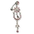 Stainless Steel Belly Ring with Pink Australian Crystals - reverse belly ring 14g/5mm ball