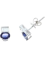 0.97CTW 18K White Gold Genuine Blue Sapphire and Diamond Stud Earrings