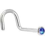 Solid 14KT White Gold 2mm Dark Blue Synthetic Opal Nostril Screw - 20 Gauge