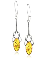 Sterling Silver Amber Celtic Knot Design Dangle Earrings