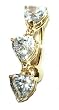 14 karat gold Tri Heart Belly Button Ring - Nickel Free