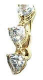 14 karat gold Tri Heart Belly Button Ring - Nickel Free