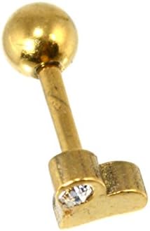 16G 1/4 Inch Gold Plated Over 316L Surgical Steel Heart Cartilage Earring with Clear Gem 447