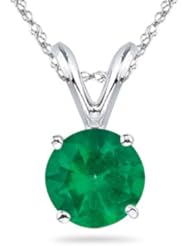 0.40 Cts of 5 mm AA Round Natural Emerald Solitaire Pendant in 18K White Gold