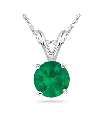 0.10 Cts of 3 mm AA Round Natural Emerald Solitaire Pendant in 18K White Gold