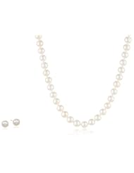 Honora White Freshwater Cultured Pearl 7mm Earrings and Necklace Set