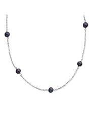 Sterling Silver 17in 7-8mm Black Freshwater Cultured Pearl w/ 2in ext. Necklace