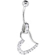 Solid 14KT White Gold Cubic Zirconia HOLLOW HEART CHARM Belly Ring