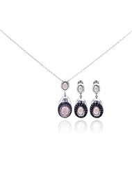 Nickel Free Sterling Silver Pendant & Earring Sets Hanging Teardrop With Black CZ Set