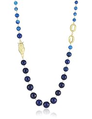 David Aubrey "LAUREN" Long Blue Lace Agate Bead with Owl Charm Necklace