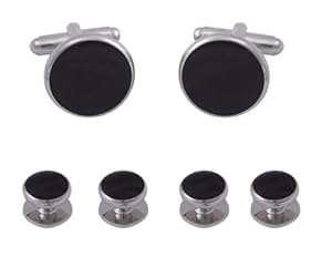 Gift Box Set Cufflinks and Studs Set For Tuxedo- Black Formal with Stainless Steel Trimming