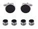 Gift Box Set Cufflinks and Studs Set For Tuxedo- Black Formal with Stainless Steel Trimming