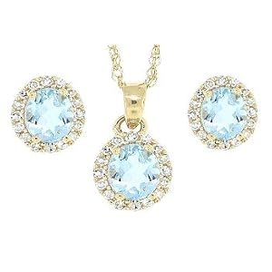 1.35ct Oval Aquamarine and Diamond Pendant Earring Set in 10kt Yellow Gold w... by