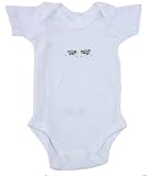 Sarah SherringtonDesigns Short Sleeved White Cotton Baby Vest with Hand Embroidered Blue Sheep Motif on Front and Back Short Sleeve Bodysuit (White, 3-6 Months)