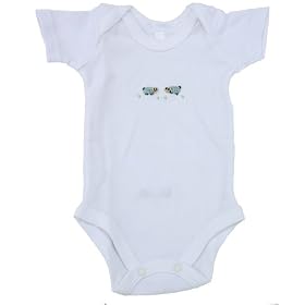 Sarah SherringtonDesigns Short Sleeved White Cotton Baby Vest with Hand Embroidered Blue Sheep Motif on Front and Back Short Sleeve Bodysuit (White, 3-6 Months)