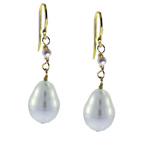 14K Gold Baroque Pearl Drop Earrings by Suz Andreasen Bridal, MADE IN AMERICA