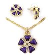Gold White Metal with Clear Swarovski Crystal Set, Weight: 12.60gm - Purple Flower Gold White Metal with Clear Swarovski Crystal Set, Weight: 12.60gm - Purple Flower