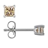 1/2 CT Princess Cut Champagne Diamond Stud Earrings 14k Gold