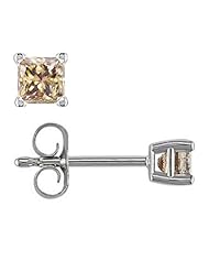 1 CT Princess Cut Champagne Diamond Stud Earrings 14k Gold