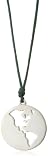 Dogeared What a Wonderful World Sterling Silver World Charm on Moss Green Waxed Cotton Necklace, 24