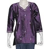 Kurti Purple Womens Tops Clothing from India Fashion for Summer Embroidery Size S