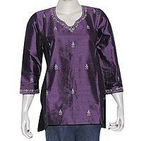 Kurti Purple Womens Tops Clothing from India Fashion for Summer Embroidery Size S